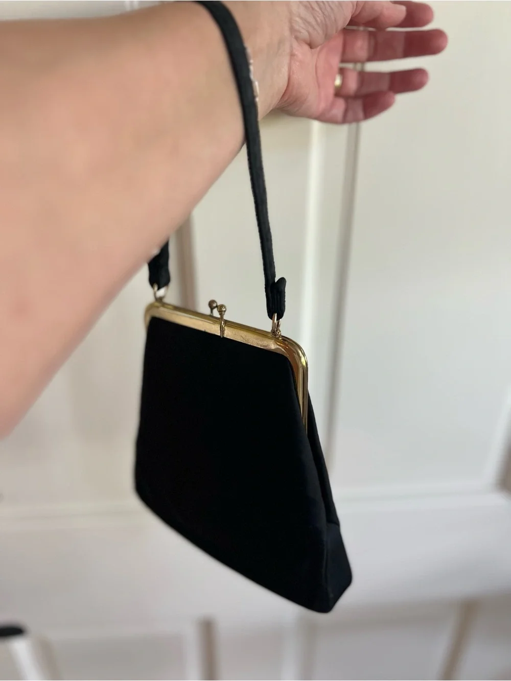 Vintage Ingber Black Satin Evening Purse Kiss Lock Bag With Coin Purse USA MCM